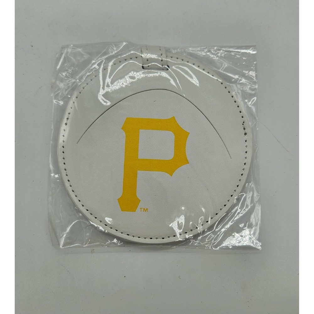 Pittsburgh Pirates MLB Baseball Luggage Tag White Faux Leather P Logo Buckle